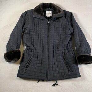 Andrew Marc Jacket Womens Small Black Quilted Faux Fur Thermoloft Insulated Warm